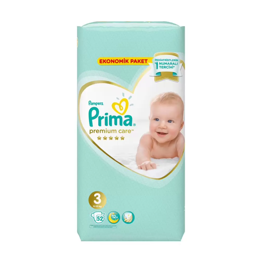 پوشک بچه premium care ضد حساسیت پریما سایز 3 بسته 52 عددی