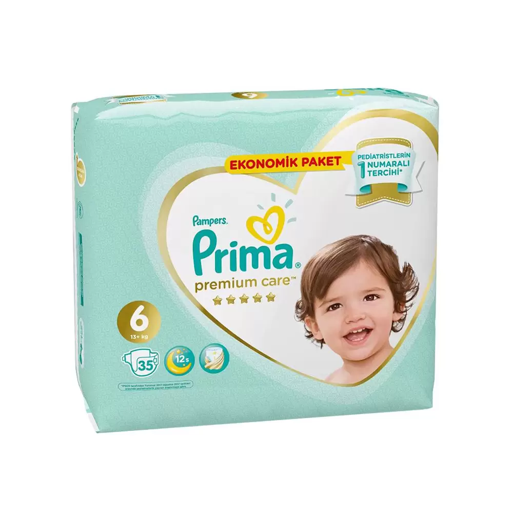 پوشک بچه premium care ضد حساسیت پریما سایز ۶ بسته 35 عددی